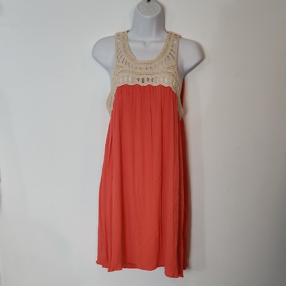 ♥oral Sleeveless Dress with Crochet Detail Sz.Med.sun-dress Lined,beach,vacation